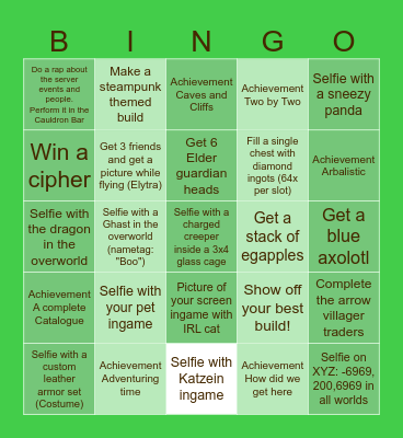 Ultimate Minecraft Bingo Card