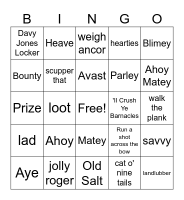 Pirate Lingo Bingo Card