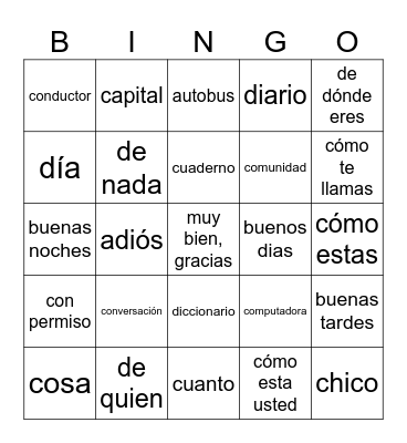 Des 1 CH 1 Vocab 1-30 Bingo Card