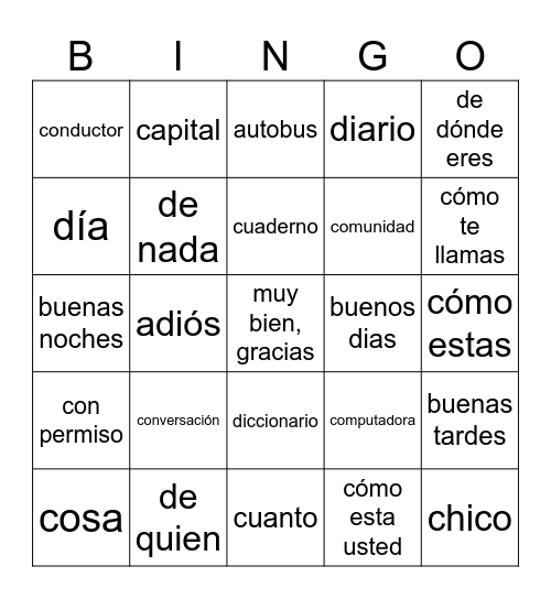 Des 1 CH 1 Vocab 1-30 Bingo Card