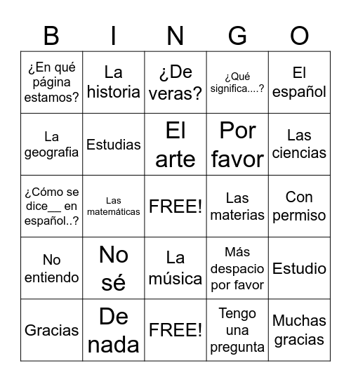 Vocabulary quiz #3 Unit preliminar (Senderos) Bingo Card