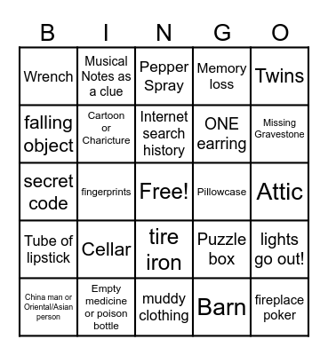 Murder Mystery Bingo Card
