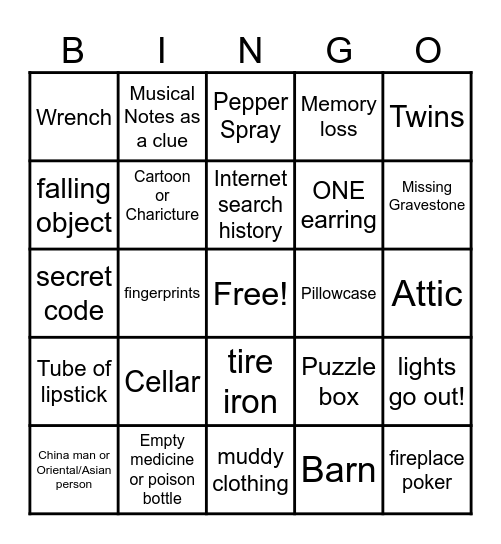 Murder Mystery Bingo Card