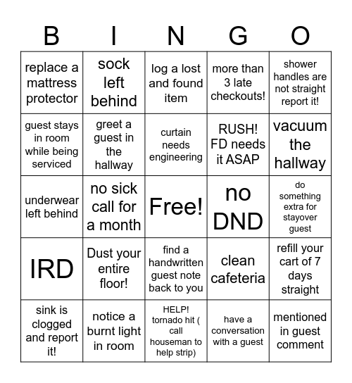 HOUSEKEEPING ! Bingo Card