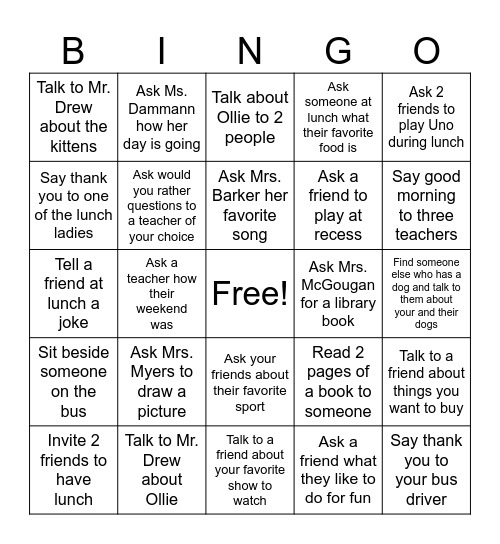 Social Bingo Card