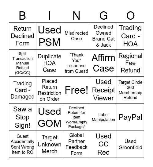 SCRT Scavenger Bingo Card