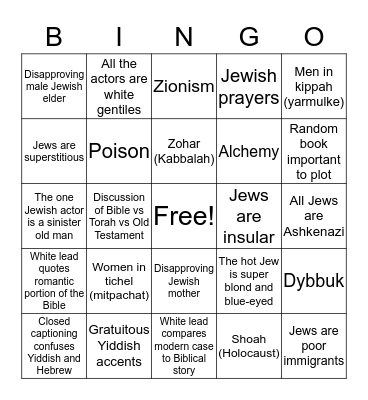 That Jewish Episode Bingo Card