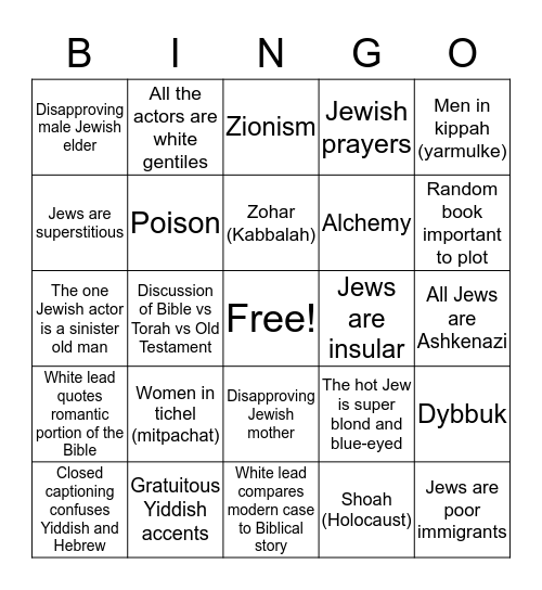 That Jewish Episode Bingo Card