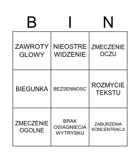 EFEKTY UBOCZNE BINGO Card