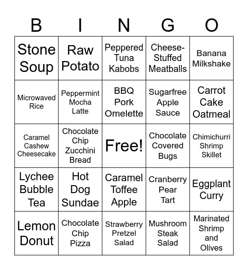 Would Eat Bingo Card