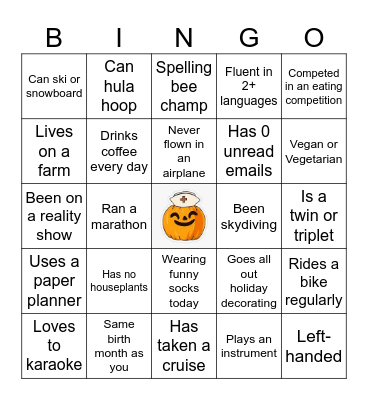 Nursing School Orientation Bingo Card