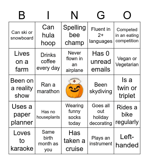 Nursing School Orientation Bingo Card