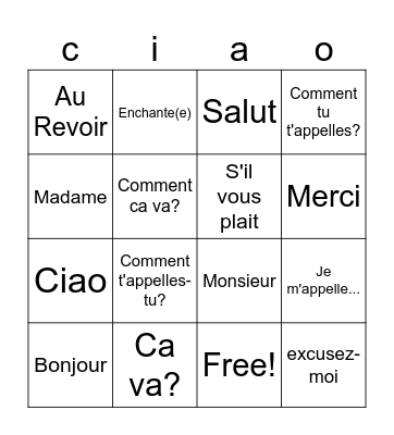 French Greetings Bingo Card