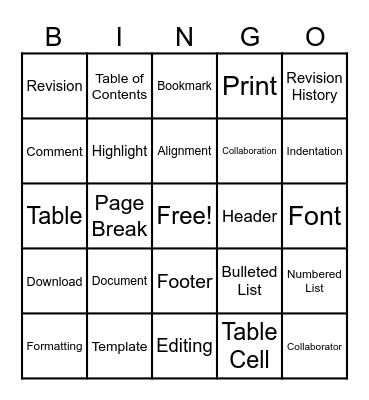 Google Docs Vocab Bingo Card