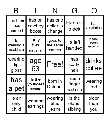 Regina's Cowgirl Bingo Card
