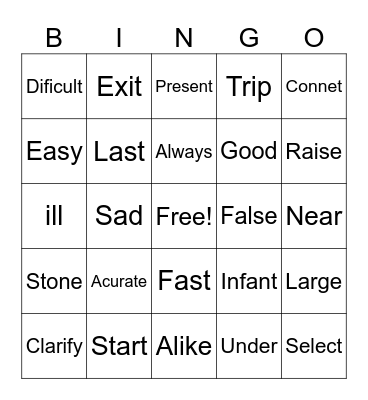 SYNOMYNS AND ANTOMYNS Bingo Card