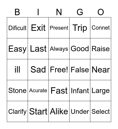 SYNOMYNS AND ANTOMYNS Bingo Card