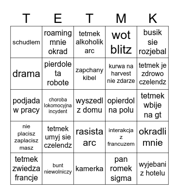 ultimate termek bingo Card
