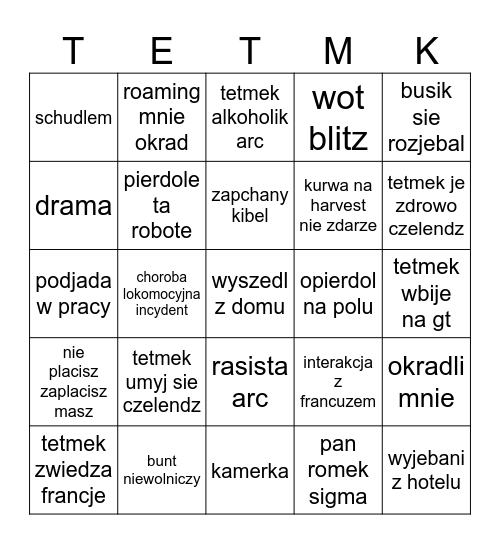 ultimate termek bingo Card