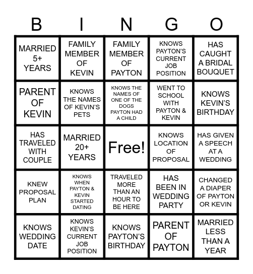 ENGAGEMENT BINGO - PAYTON TYACKE & KEVIN ZIEMAN Bingo Card