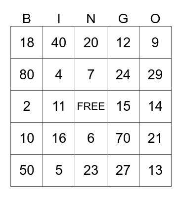 Los Números Bingo Card