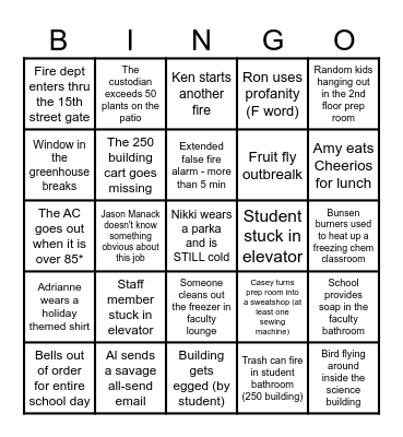 Science Building Bingo Card