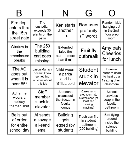 Science Building Bingo Card