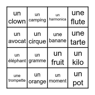 Les Mots Transparants Bingo Card