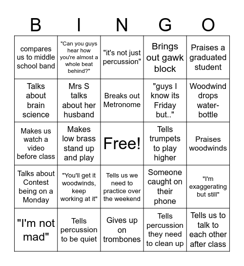 2024 HS Band Bingo Card