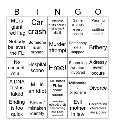 Chinese Drama Shorts Bingo Card