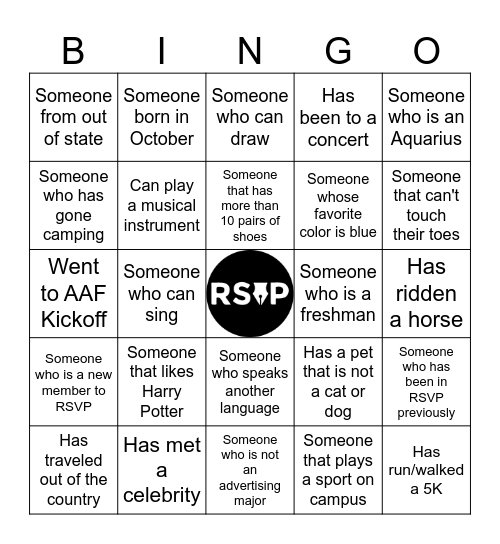 Impossible RSVP BINGO Card