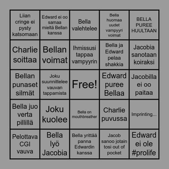 Twilight: Breaking Dawn pt.1 ja 2 Bingo Card