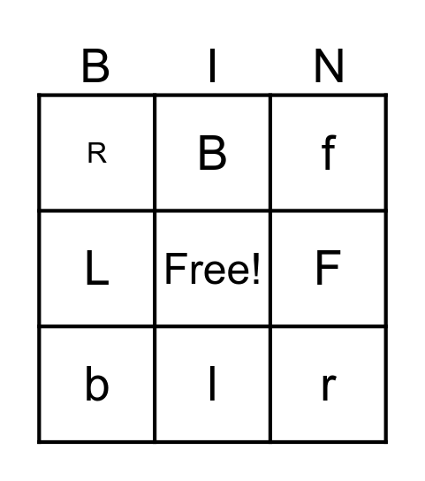 Letter Bingo ( f, r, b, l ) Bingo Card