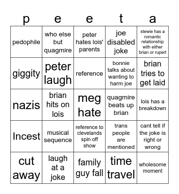 Family Guy Bingo Card