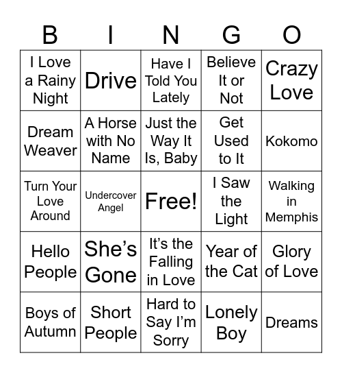 Yacht Rock Bingo Card