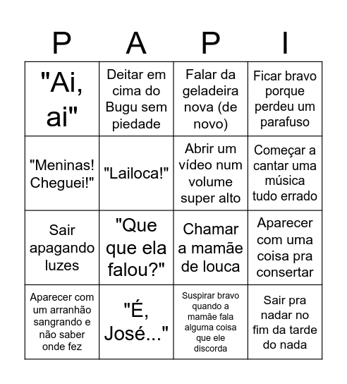 Maneirismos do papai Bingo Card