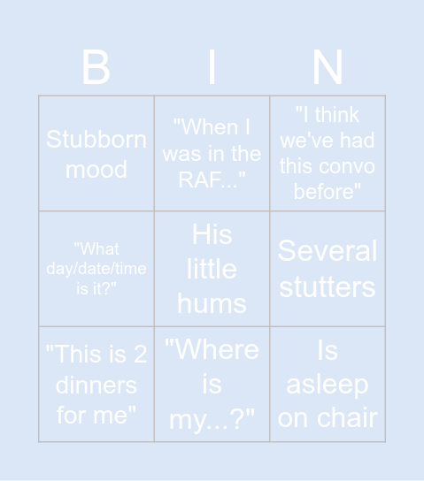 Grandpa bingo Card