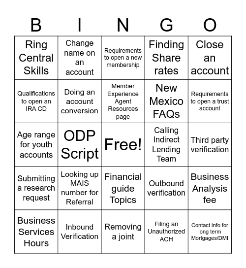 Untitled Bingo Card