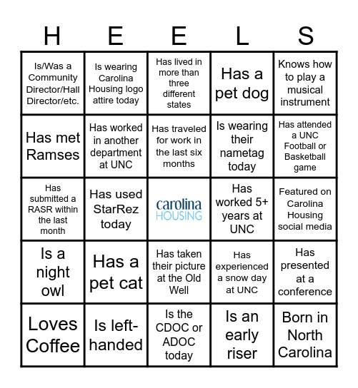 Carolina Housing Human Bingo Card