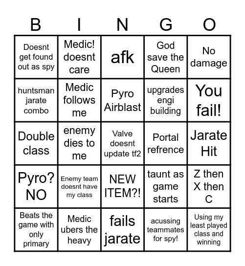 TF2 bot Bingo Card