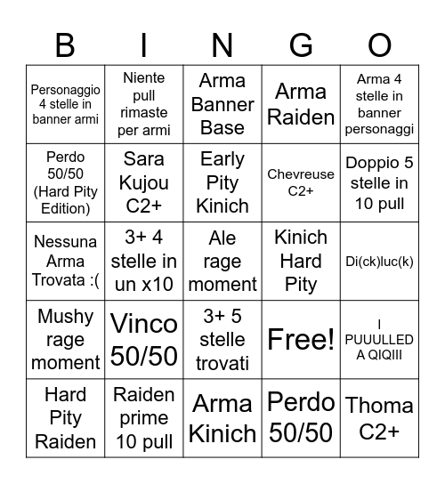 Si pullaaaa Bingo Card