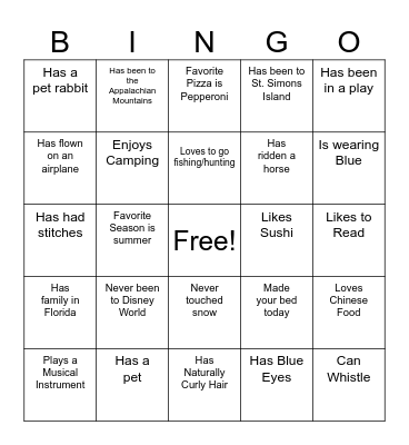 Get to Know You Bingo Card