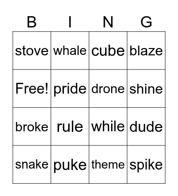 VCe Bingo Card