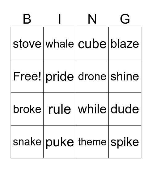 VCe Bingo Card