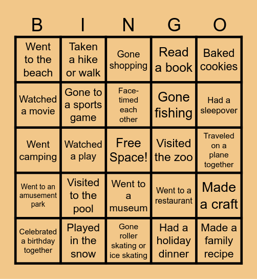 Grandparent's Day BINGO Card