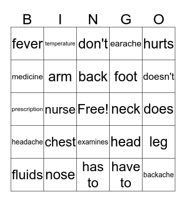 Step Forward Unit 9 -  Your Health Bingo Card