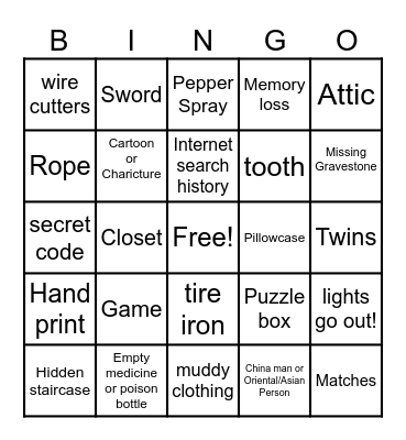 Murder Mystery Bingo Card