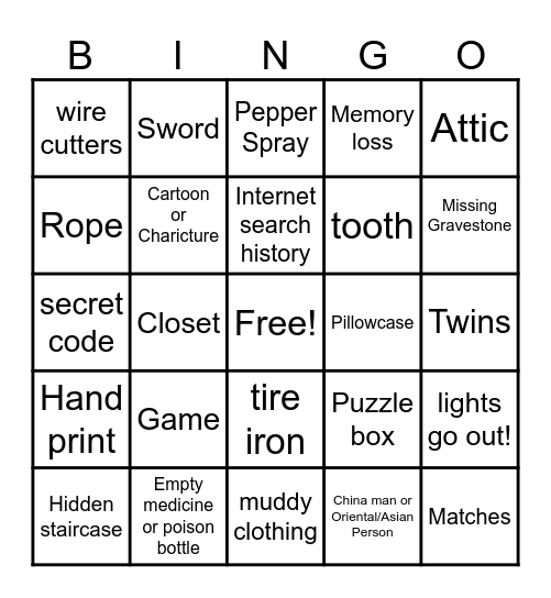 Murder Mystery Bingo Card
