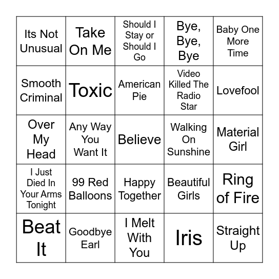 Punk Covers Bingo Card