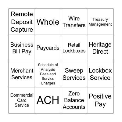 Treasury Management Services Bingo Card